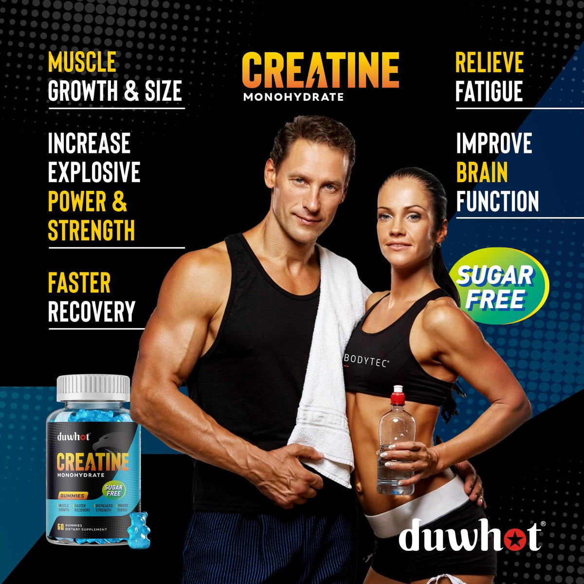 duwhot Sugar Free Creatine Monohydrate Gummies for Men & Women - 2500mg Creatine