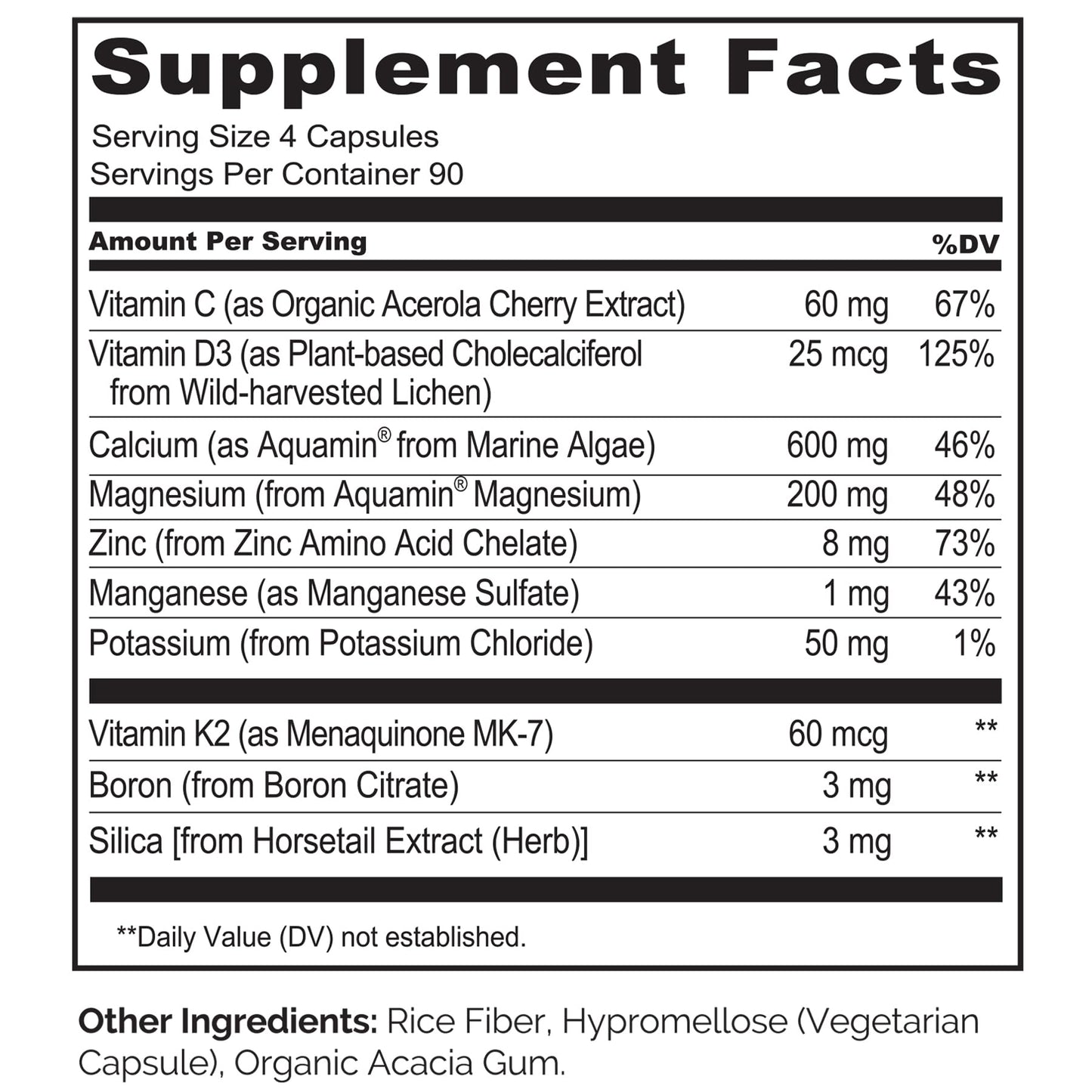 NATURELO Calcium Supplement - with Vitamin C, Vitamin D3, K2, and Calcium Magnesium Zinc for Bone Strength with Calcium 600mg - Plant-Based, 120 Vegetarian Capsules, Non-GMO, Soy & Gluten-Free