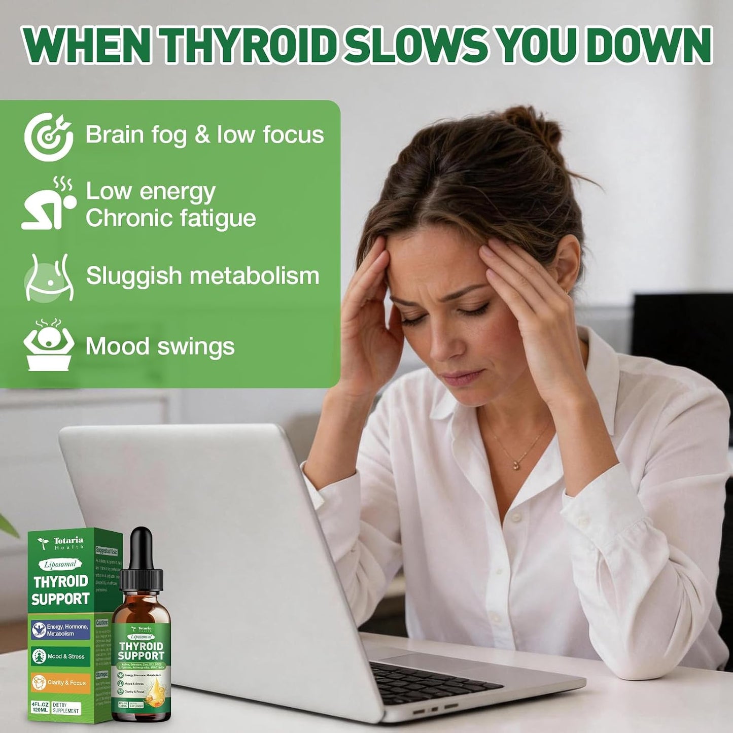 Totaria Thyroid Support for Women & Men, Selenium, Iodine, Zinc, L-Tyrosine, Ashwagandha, B12, Milk Thistle, Kelp, Bladderwrack, Energy, Metabolism, Hormone & Mood, 4 Fl.Oz