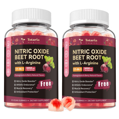 Totaria Beet Root Gummies - Blood Pressure & Cardiovascular Support, Beetroot Supplement with Grape Seed, Pomegranate - Nitric Oxide Gummies for Heart Health, Circulation, Vegan, Non-GMO, Sugar Free