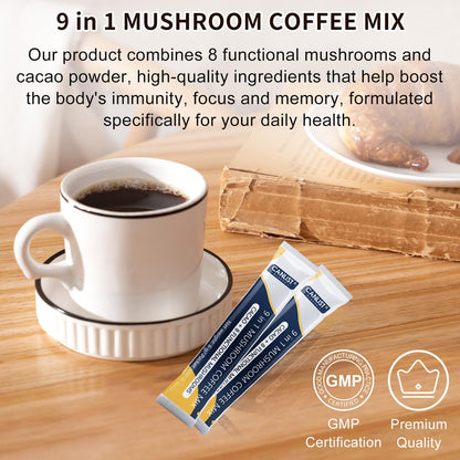 CANLIST Organic 9 in 1 Mushroom Coffee Powder with Lion's Mane & Chaga,Cordyceps, Reishi, Shiitake for Cognitive Focus, Immune Support & Stress Relief, Non-GMO & Vegan Friendly（20 Stick Packets）