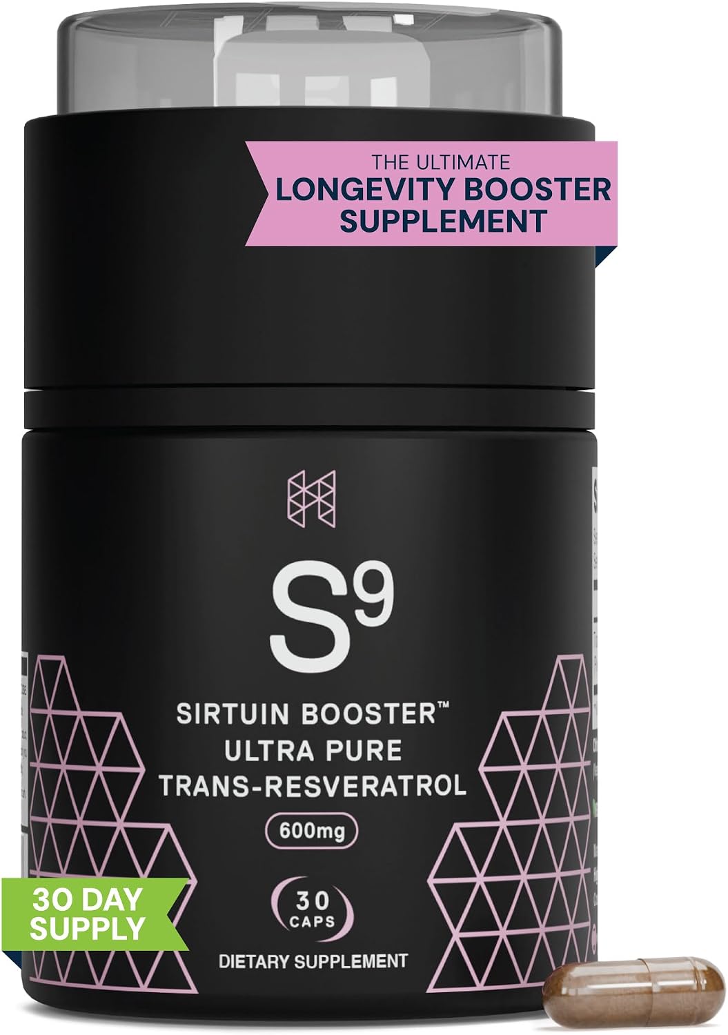 HPN S(9) Sirtuin Booster Ultra Pure Trans Resveratrol Healthy Aging Antioxidant Supplement, High Performance Nutrition, 30 Capsules