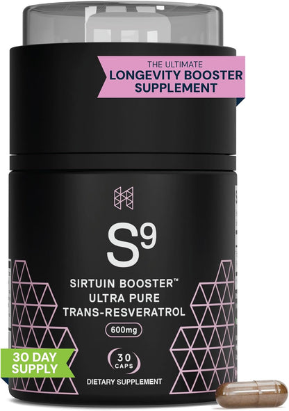 HPN S(9) Sirtuin Booster Ultra Pure Trans Resveratrol Healthy Aging Antioxidant Supplement, High Performance Nutrition, 30 Capsules