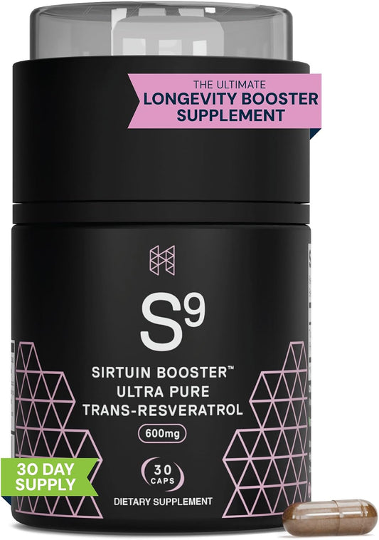 HPN S(9) Sirtuin Booster Ultra Pure Trans Resveratrol Healthy Aging Antioxidant Supplement, High Performance Nutrition, 30 Capsules