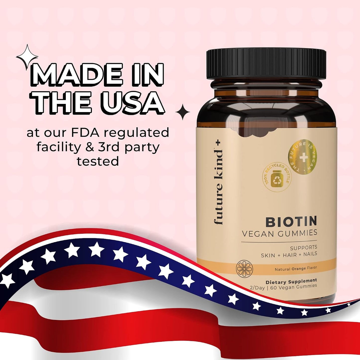 Future Kind Vegan Biotin Gummies for Hair, Skin and Nails – Vegan Collagen Supplement with Vitamin A, C & E – Natural Strawberry Flavor – 30 Gummies