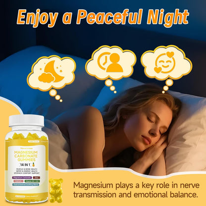 Magnesium Carbonate Gummies 600mg for Adults, 14-in-1 Sugar Free Magnesium Gummies for Relaxation, Muscle, Bone, Energy and Digestive Comfort Support, Pineapple Flavor, 60 Gummies