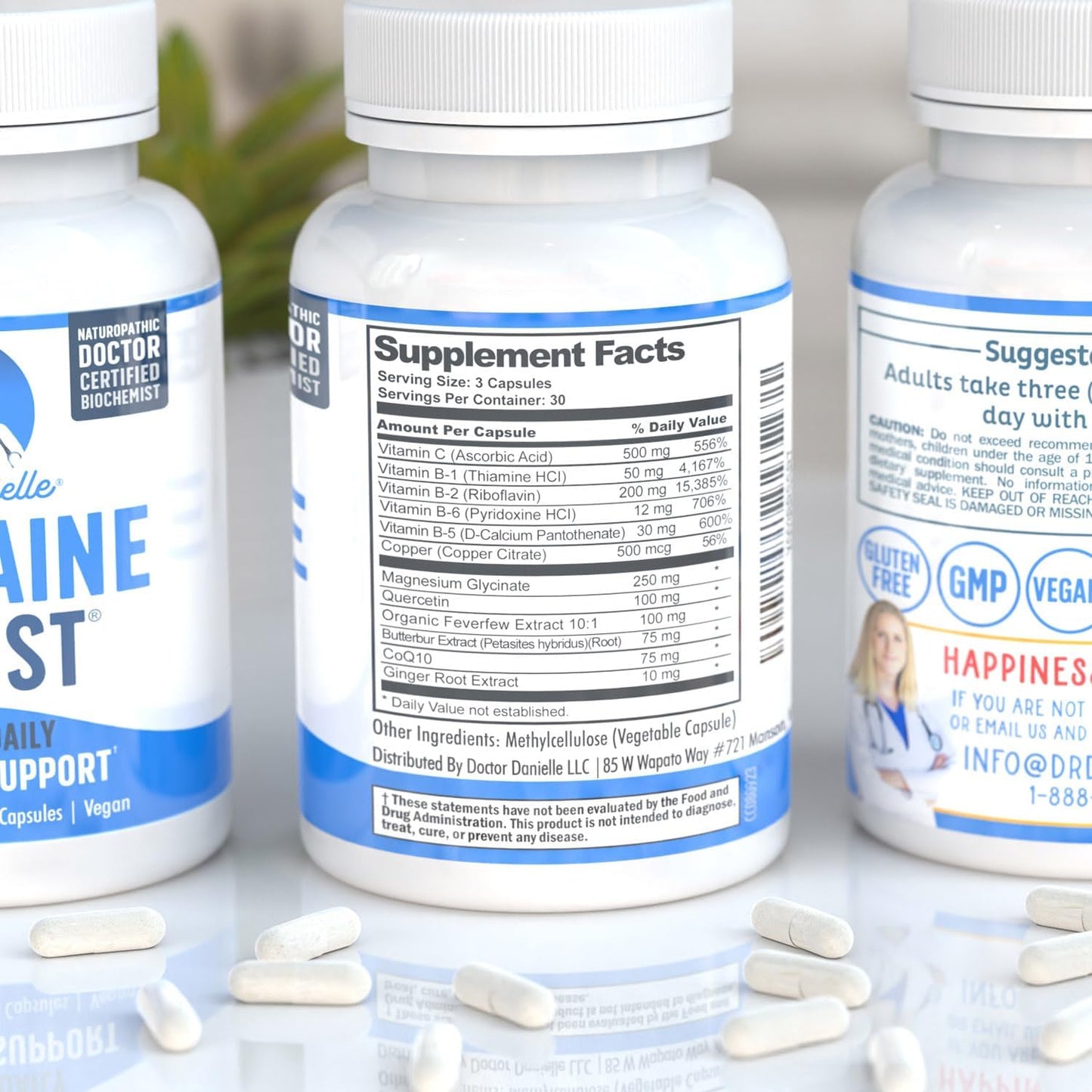 Best Migraine Relief Product with Magnesium - Migraine Assist Supplement with Quercetin, Feverfew, Butterbur, CoQ10 from Dr. Danielle, 90 Capsules