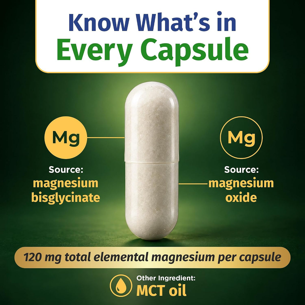 1 Body Magnesium Glycinate Complex, High Absorption, 60 Vegan Capsules