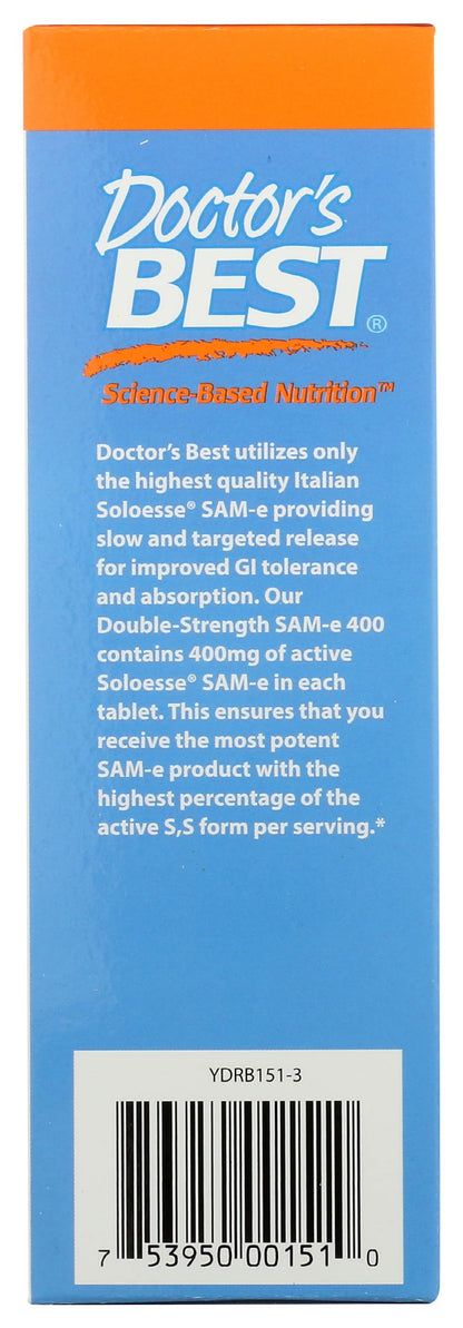 Doctor's Best SAM-e 400 mg, Vegan, Gluten Free, Soy Free, Mood and Joint Support, 60 Enteric Coated Tablets