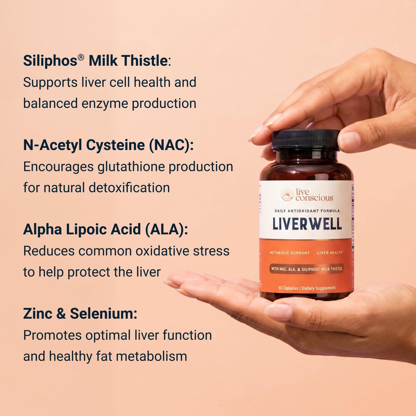 LiverWell Liver Cleanse, Rejuvenation, Metabolic Support - Liver Supplement for Liver Health w/Highly Bioavailable Milk Thistle Extract, N-Acetyl Cysteine, Alpha Lipoic Acid, Zinc, Selenium - 60 Caps