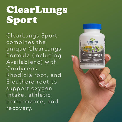RidgeCrest Herbals ClearLungs Sport Oxygen and Lung Support 60 Ct | 30 Servings, Cordyceps, Rhodiola, Eleuthero, Natural Endurance, Stamina and Athletic Performance Support Formula