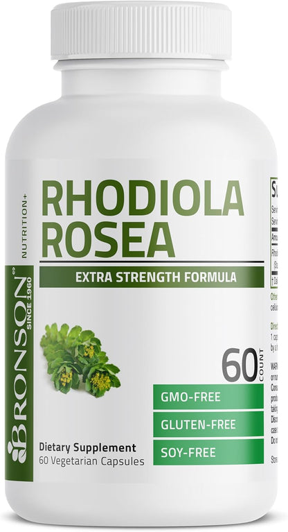Bronson Rhodiola Rosea Adaptogen for Stress, Mood & Energy, 60 Capsules | Brain Health Support, Vegetarian, Non-GMO, Gluten-Free & Soy-Free