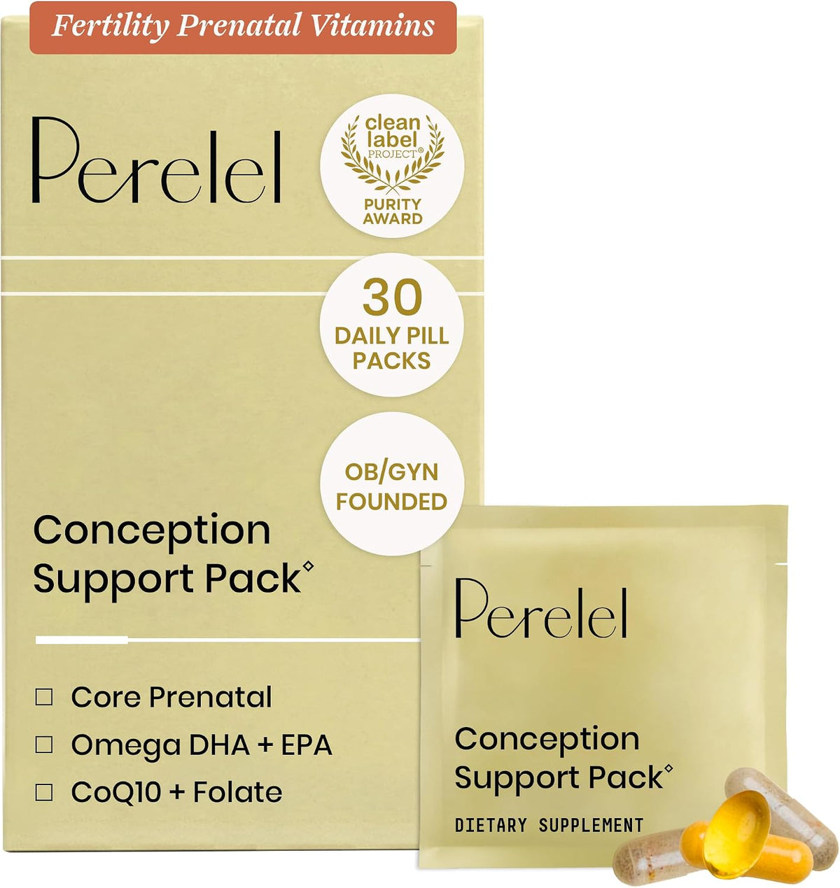 Perelel Conception Fertility Prenatal Vitamins, Folate, CoQ10 & DHA Omega 3
