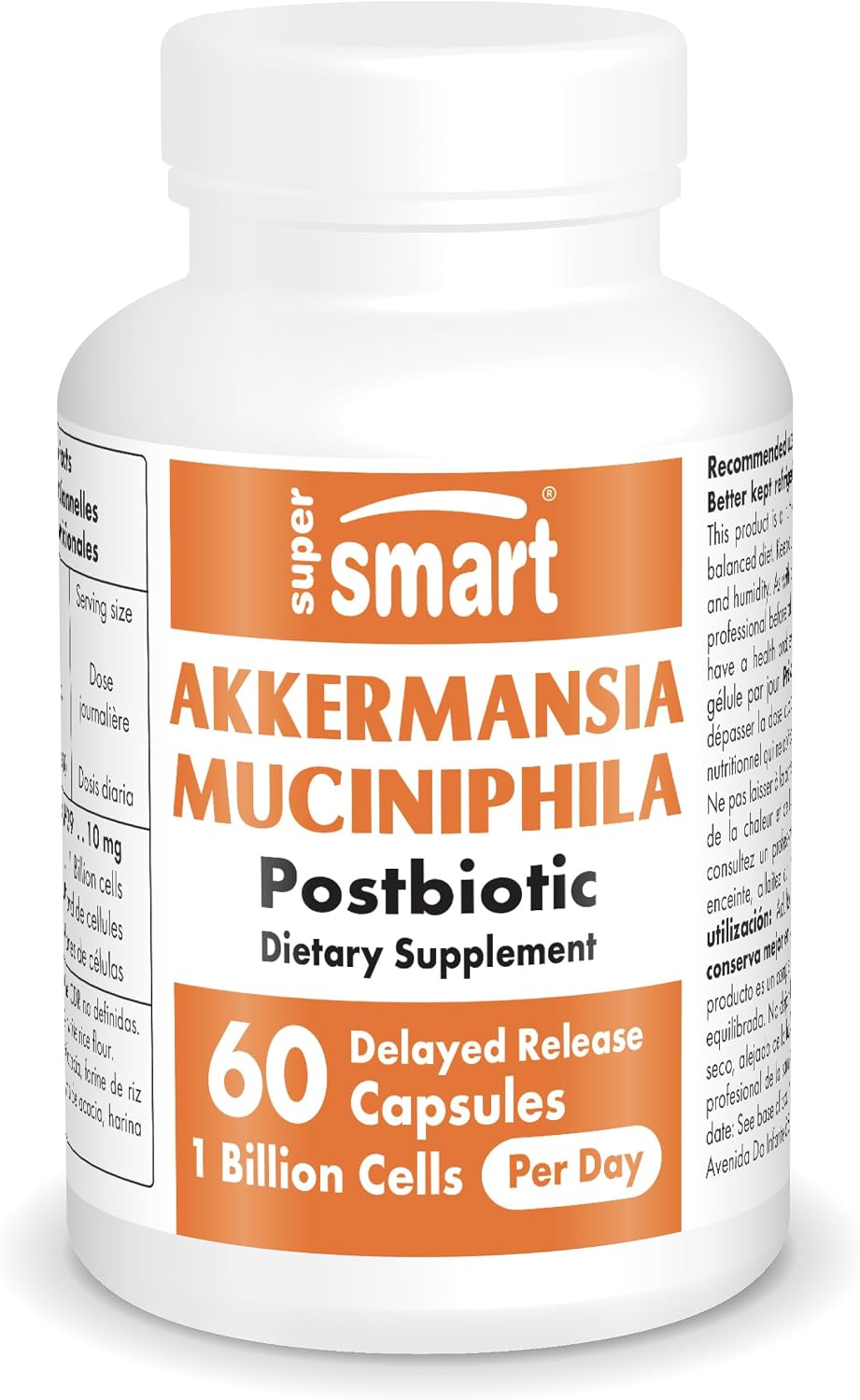 Supersmart Akkermansia Muciniphila 1 Billion TFU per Day (Pasteurized Probiotic) - Enhanced Absorption - Postbiotic Supplement | Non-GMO & Gluten Free - 60 Delayed Release Capsules