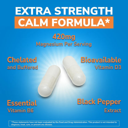 Vitalibre Magnesium Glycinate 420mg with Vitamin D3 B6, 120 Vegan Capsules | Chelated & Buffered Magnesium Supplement | High Absorption for Nerve, Bone, Heart, Mood, Sleep Support, Non-GMO