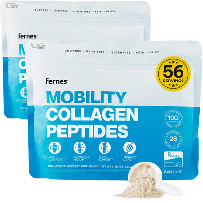 Mobility Collagen Peptides Powder - Glucosamine, Chondroitin, Hyaluronic Acid & Liposomal Vitamin C Joint Bone & Cartilage Support Grass-Fed Type I & III Keto & Paleo 28 Servings, 11.83 oz