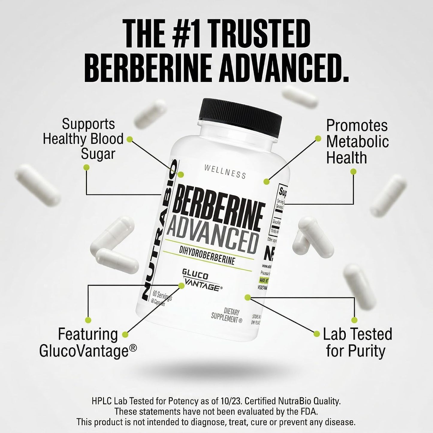 NutraBio Berberine Advanced Supplement (Dihydroberberine), 200 mg - Provides Advanced Absorption Carbohydrate Tolerance Support, 60 Caps