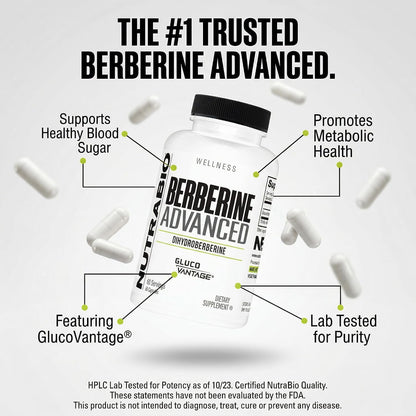 NutraBio Berberine Advanced Supplement (Dihydroberberine), 200 mg - Provides Advanced Absorption Carbohydrate Tolerance Support, 60 Caps