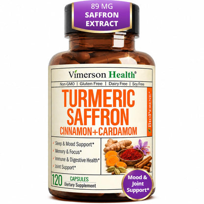 Saffron Supplements w/Saffron Extract 89mg + 1000mg Turmeric Curcumin 60Ct