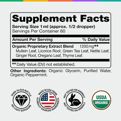 Mullein Drops for Lungs - USDA Organic Mullein Leaf Extract Supplement, 2oz | Supports Respiratory & Immune Health, Mucus Comfort*