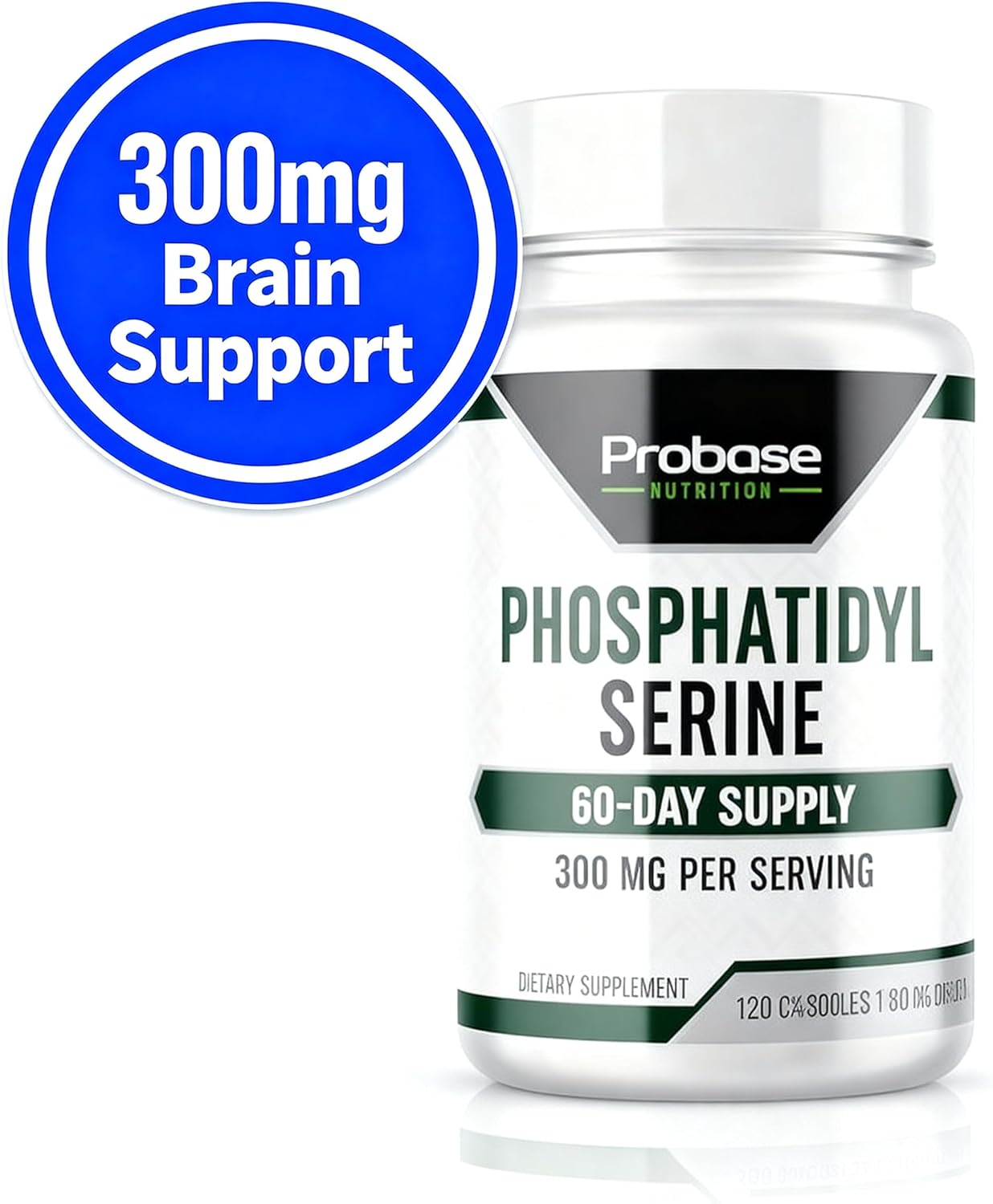 Probase Nutrition Phosphatidylserine 300mg Supplement Brain Health and Memory Support Non-GMO Gluten Free 120 Capsules Phosphatidyl Serine Complex