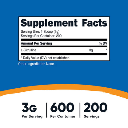 Nutricost Pure L-Citrulline (Base) Powder (600 Grams)