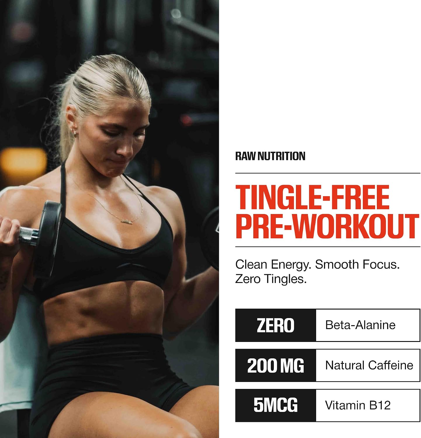 RAW Essential Tingle-Free Pre Workout Powder - Preworkout Without Beta-Alanine for Clean Energy & Focus - Workout Supplement with 200mg of Natural Caffeine - Pink Lemonade - 30 Servings