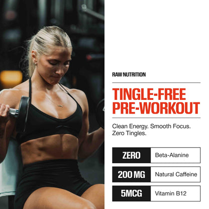 RAW Essential Tingle-Free Pre Workout Powder - Preworkout Without Beta-Alanine for Clean Energy & Focus - Workout Supplement with 200mg of Natural Caffeine - Pink Lemonade - 30 Servings
