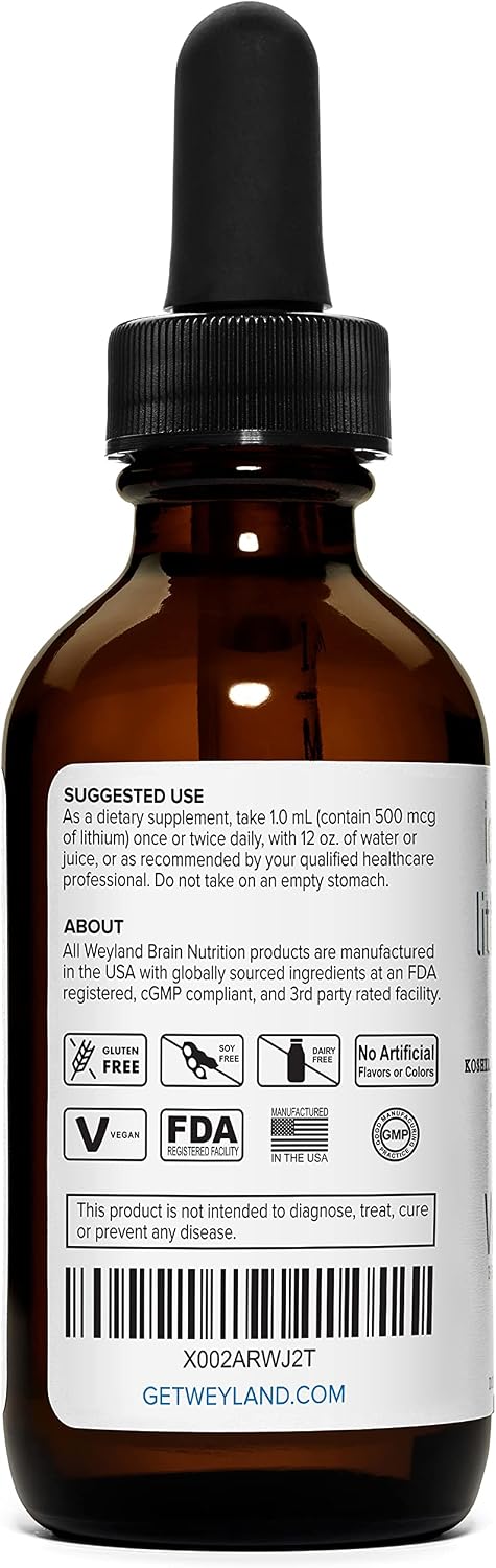 Ionic Liquid Lithium Drops | Magnesium, Sodium, Potassium, Lithium | Brain Health | Trace Mineral Drops | 60 mL (2 Fl Oz)
