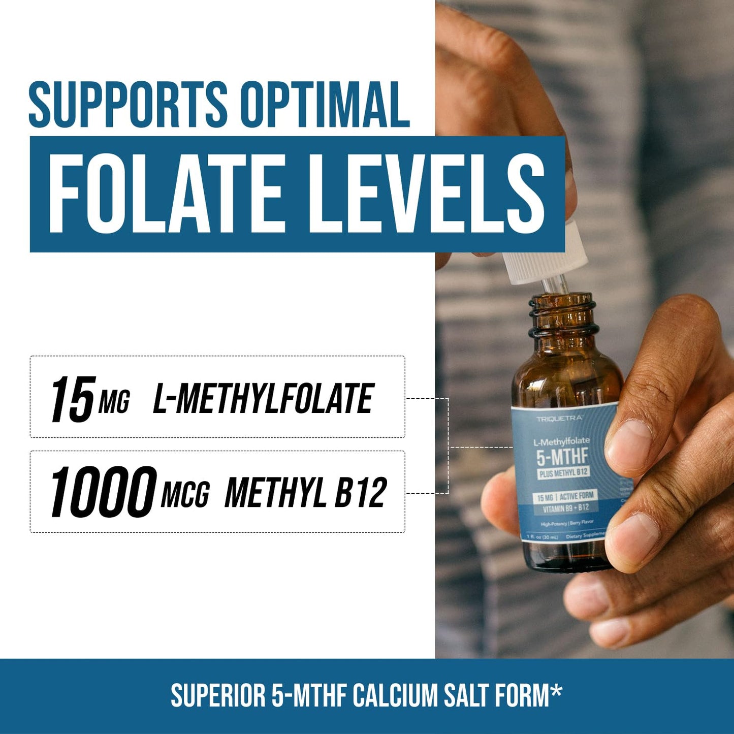 L Methyl Folate 15mg Plus Methyl B12 Cofactor – High Potency, Active 5-MTHF Form - Supports Mood, Methylation, Cognition – Bioactive Forms of Vitamin B9 & B12 (60 Capsules – 60 Servings)