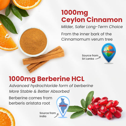 Ceylon Cinnamon Berberine Gummies 2000mg Sugar Free, Organic Berberine HCI Supplement with Ceylon Cinnamon, Bitter Melon, Green Tea, Chromium, Magnesium Glycinate & Methyl B12 for Women & Men, 120ct