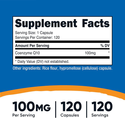 Nutricost CoQ10 100mg, 120 Vegetarian Capsules, 120 Servings - High Absorption, Vegetarian, Non-GMO, Coenzyme Q10