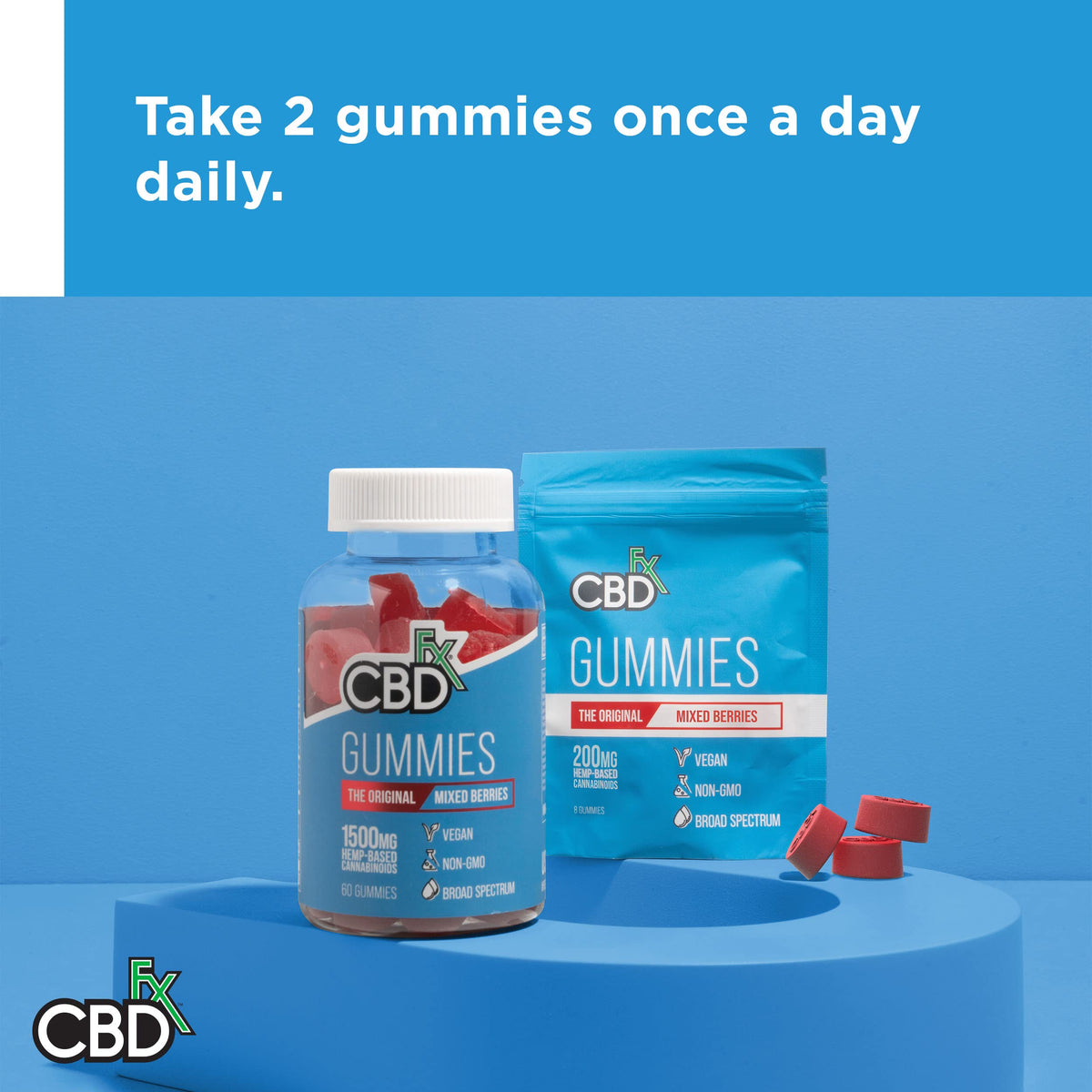 CBDfx 1500mg CBD High Strength Vegan Mixed Berry Gummies 25mg CBD per Gummy