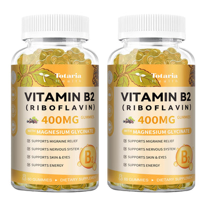 Totaria Vitamin B2 Gummies, Sugar Free Riboflavin 400mg Supplement for Adults & Kids with Magnesium Glycinate 400mg, COQ10 & Elderberry, Skin & Nervous System Support, Non-GMO, 60 Gummies