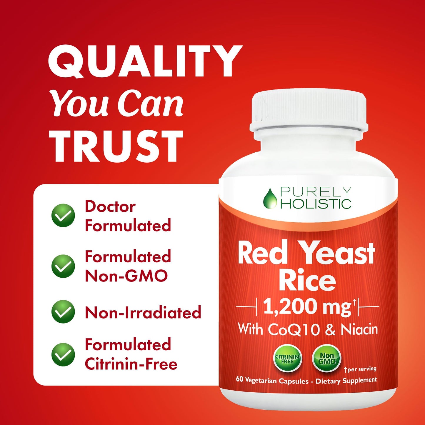 Red Yeast Rice with CoQ10 Supplement, Cholesterol & Heart Health Support | Extra Strength Red Yeast Rice 1200 MG (600 MG Per Capsule), Citrinin-Free, Doctor-Formulated, Non-GMO, Vegan, 120 Capsules