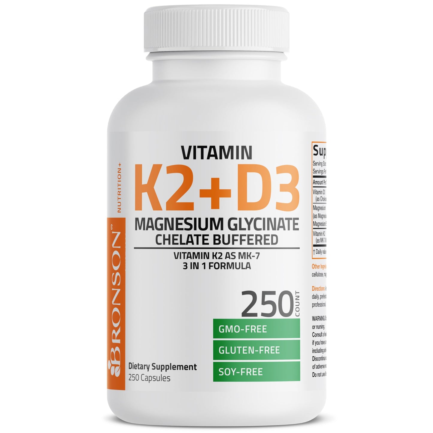 Bronson Vitamin K2+D3 Magnesium Glycinate Supplement, 60 Capsules | 3-in-1 Bone & Heart Health Support Formula, Non-GMO, Gluten Free, Soy Free