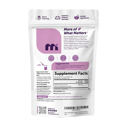 Micro Ingredients Organic Blueberry Extract Powder, 10oz | Natural Fruit Flavor | Freeze-Dried Wild Blueberries Source | No Sugar & Additives | Great for Drinks, Smoothie, & Beverages | Non-GMO & Vegan