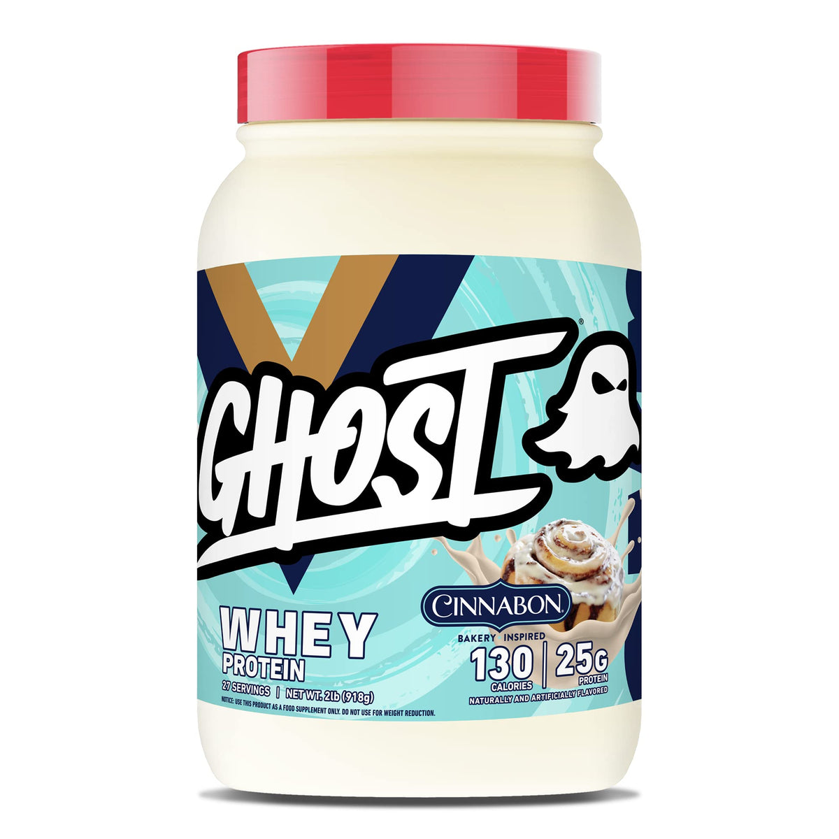 GHOST Whey Protein Powder, Cinnabon - 2LB Tub, 25G of Protein - Cinnamon Roll Flavore