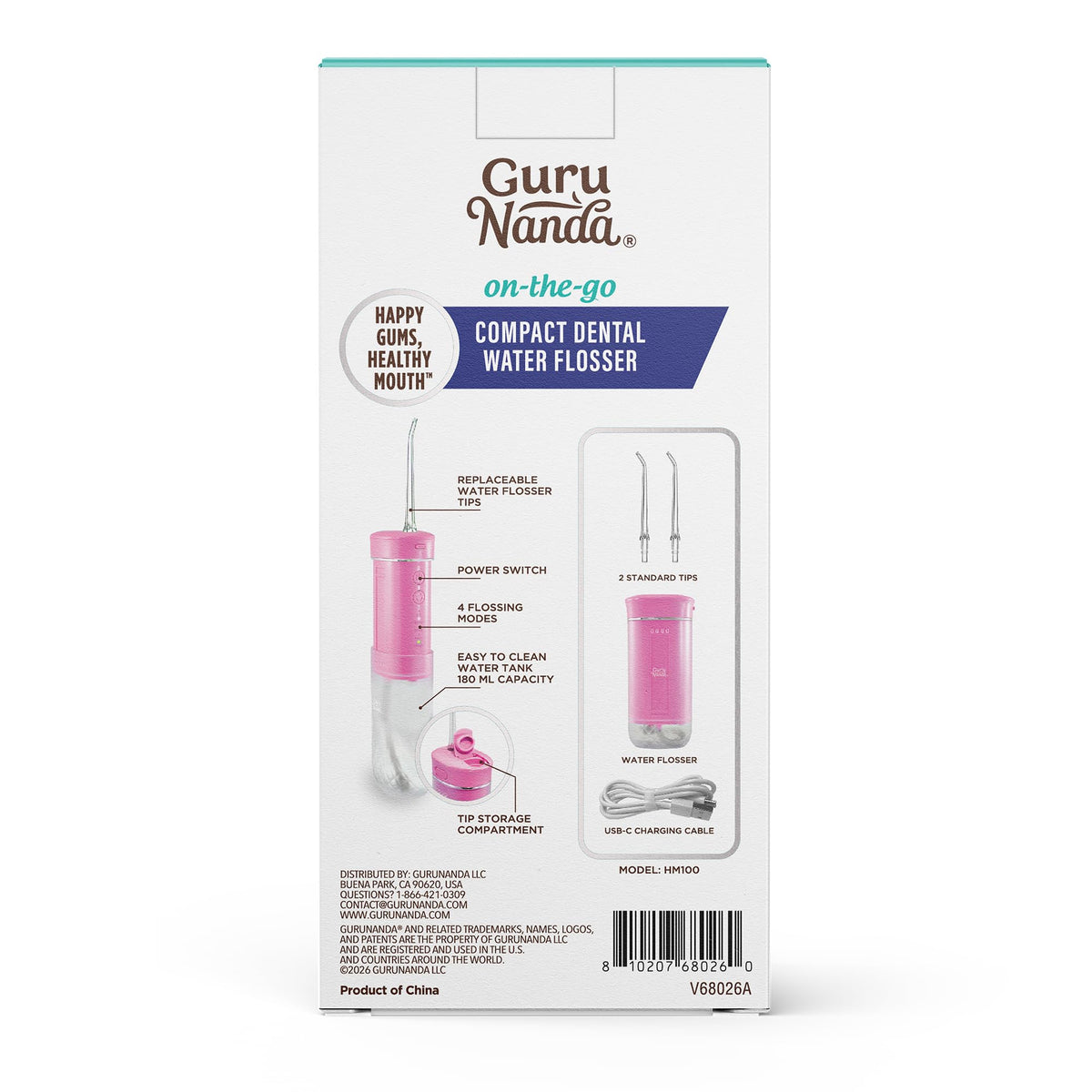GuruNanda Portable Water Flosser Cordless, Sensitive Gums Friendly, 1ct