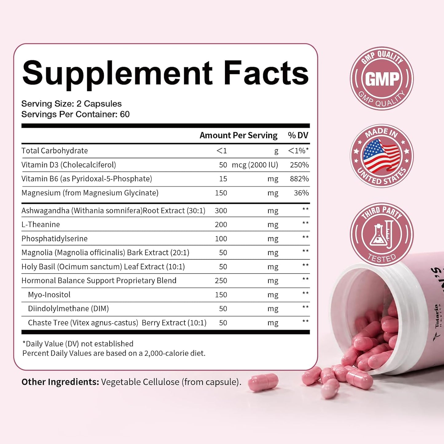 Totaria Women's Cortisol with Hormonal Balance | Stress Relief - Ashwagandha, L-Theanine, Magnesium, Myo-Inositol, Mood, Focus & Sleep Support, PMS* 120 Ct.