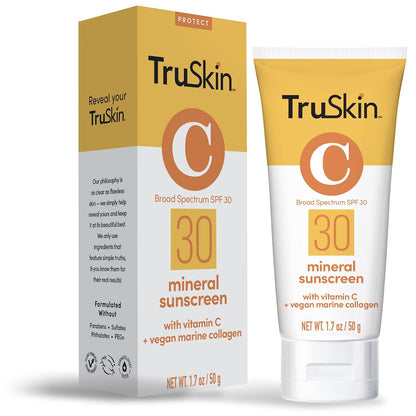 TruSkin SPF 30 Mineral Face Sunscreen with Zinc Oxide, 1.7 fl oz | With Squalane, Vitamin C and Marine Collagen for broad spectrum protection and comfortable daily wear on sensitive skin