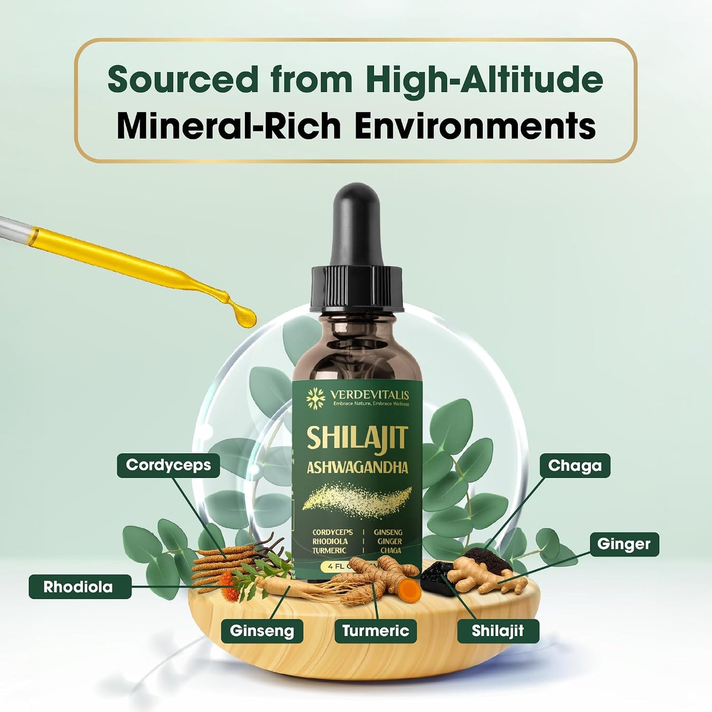 Shilajit Liquid Drops – Pure Shilajit Extract with Ashwagandha for Men & Women, Energy, Stamina & Vitality, Adaptogen Herbal Blend with Cordyceps, Rhodiola & Chaga – 4 fl oz