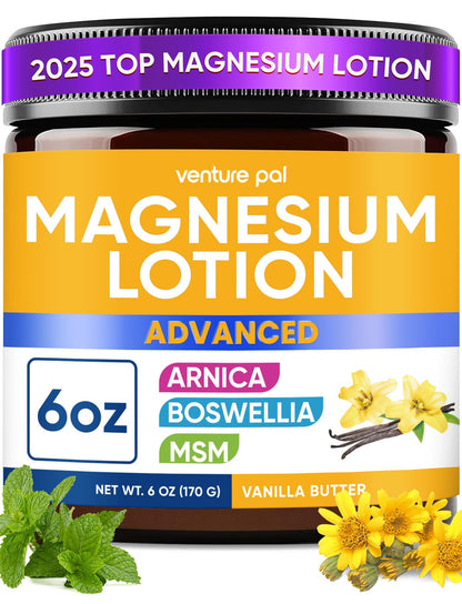 Magnesium Lotion with Arnica, MSM & Boswellia – Safe for Kids – 6 fl oz | Cooling Magnesium Cream – Lightweight Moisturizing Lotion for Legs & Feet