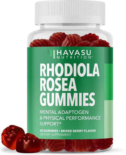Rhodiola Rosea Gummies, Sugar Free Rhodiola Supplement, 30 Servings | Herbal Adaptogen for Mental Clarity and Performance, 60 Count, Vegan and Gluten-Free, Mixed Berry Flavor, 1-Month Supply