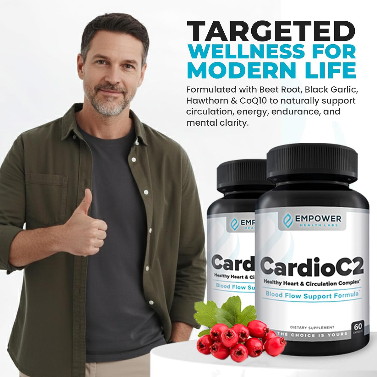 CardioC2 Circulation & Energy Support – Doctor-Formulated Blend with Beet Root, Black Garlic, Hawthorn & CoQ10 – Supports Healthy Blood Flow, Energy & Clarity – 60 Capsules