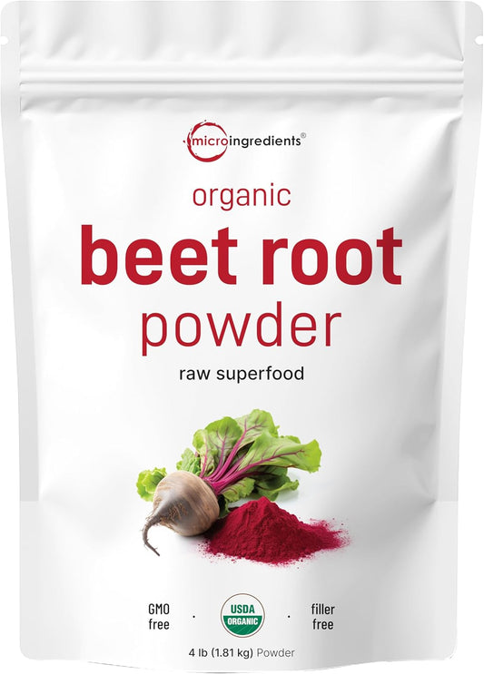 Micro Ingredients Organic Beet Root Powder, 4lb (64 oz) | Nitric Oxide Supplement, Water Soluble, Highly Concentrated Raw Beet Supplement, Superfood Drink Mix, Non-GMO, Plant Based