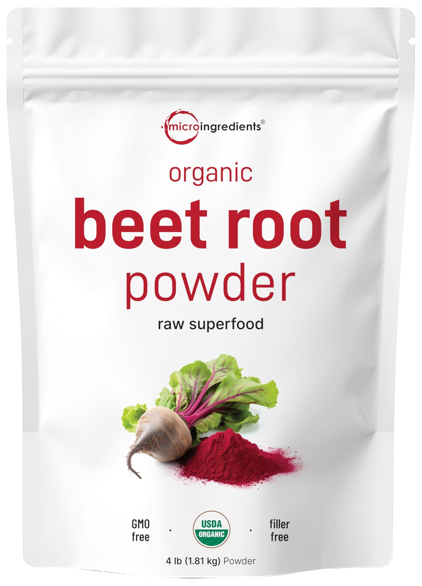 Micro Ingredients Organic Beet Root Powder, 2lb | Water Soluble, Highly Concentrated Raw Beet Supplement | Superfood Drink Mix | Non-GMO, Vegan Friendly, Plant Based