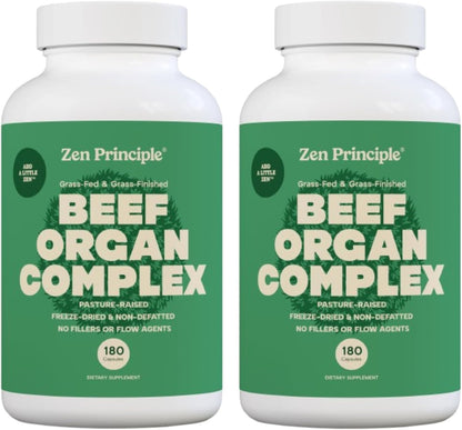 Zen Principle Grass Fed Beef Organs Supplement – Desiccated Liver, Heart, Kidney, Pancreas, Spleen, Intestine & Tripe/Stomach – Grass-Fed & Grass-Finished on the Natural Pastures of New Zealand 2-Pack