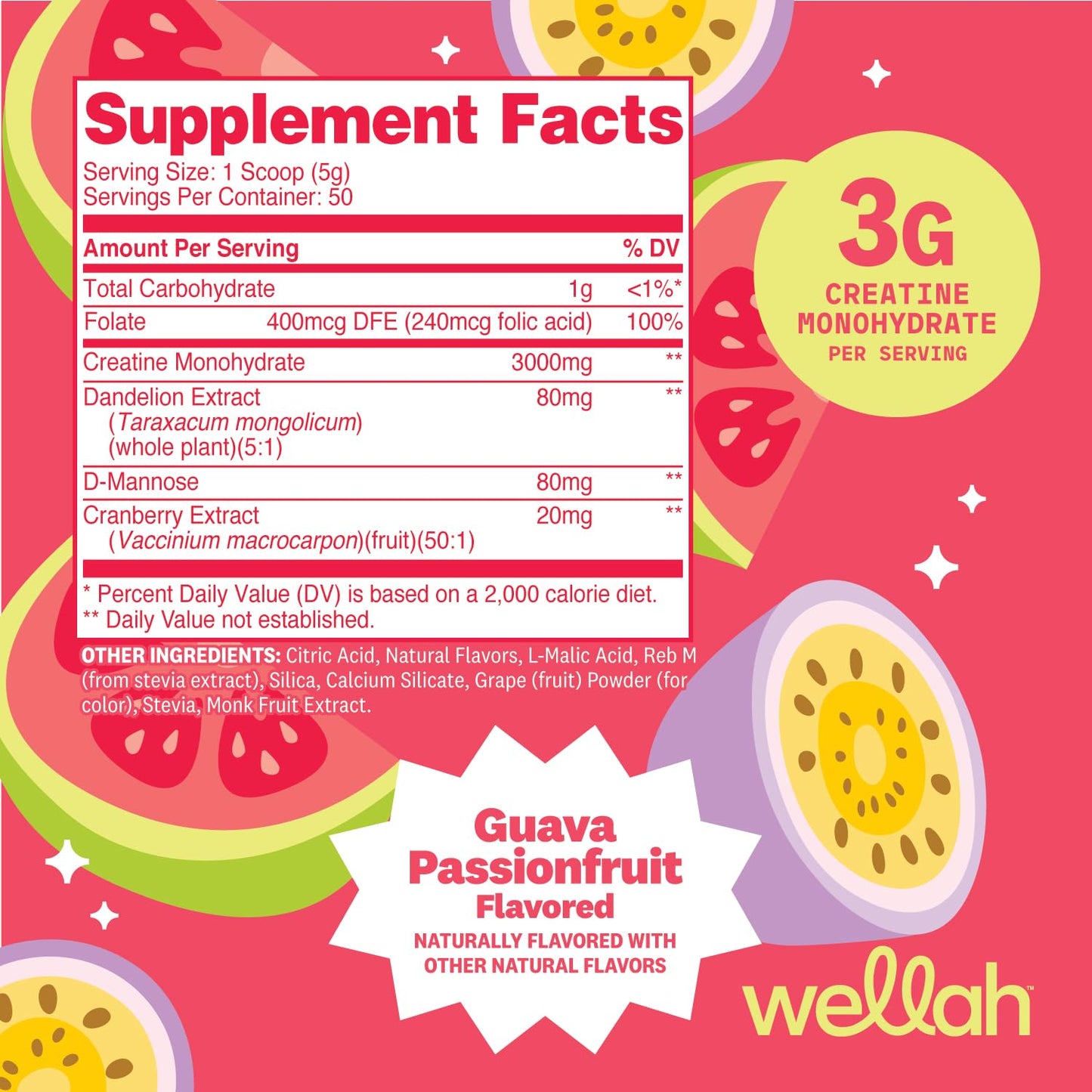 Wellah Creatine for Women - Creatine Monohydrate with Dandelion & Cranberry Extract (50 Servings, Strawberry Lemonade) | Creatine Monohydrate with Dandelion & Cranberry Extract