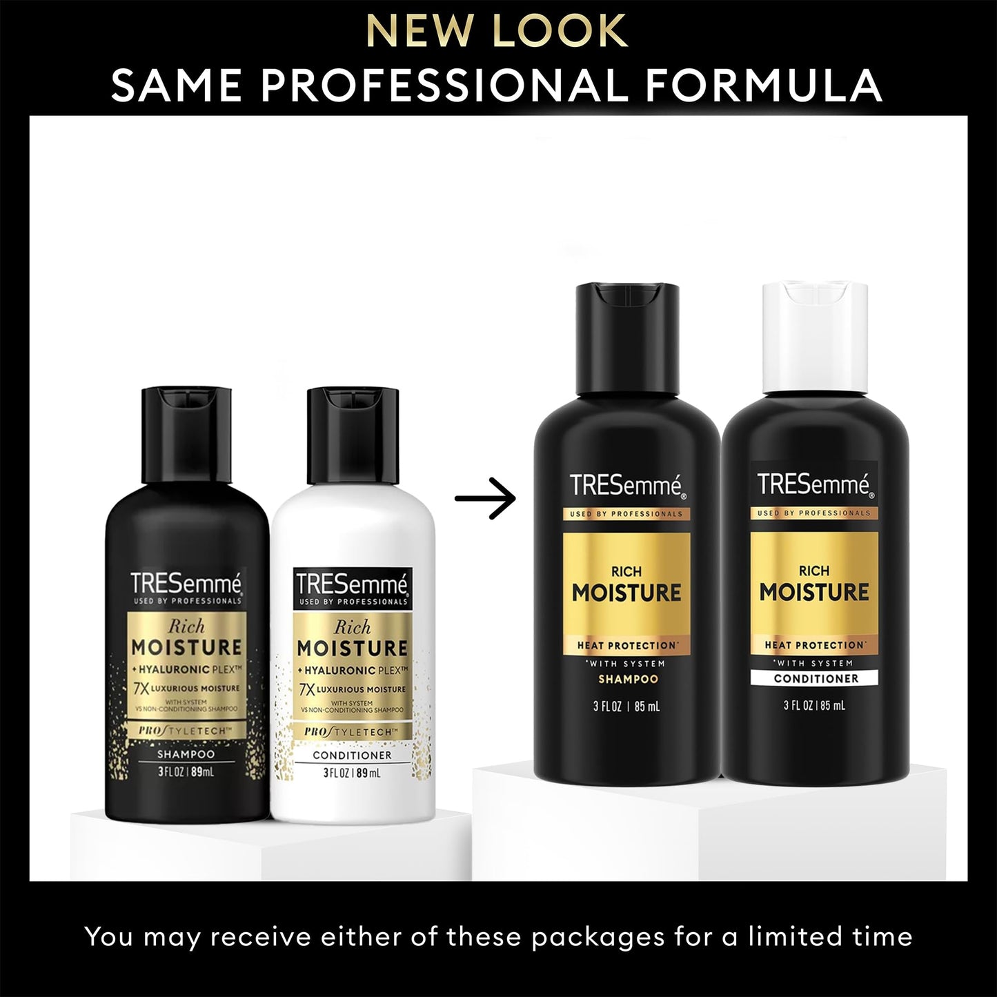 TRESemmé Rich Moisture Travel Shampoo & Conditioner, 3 Oz Ea | Moisturizing Travel Hair Care Set for Dry Hair | TSA-Friendly Sizes for Travel and Gym Bags